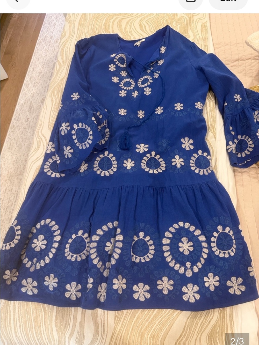 Blue Embroidered Boho Dress